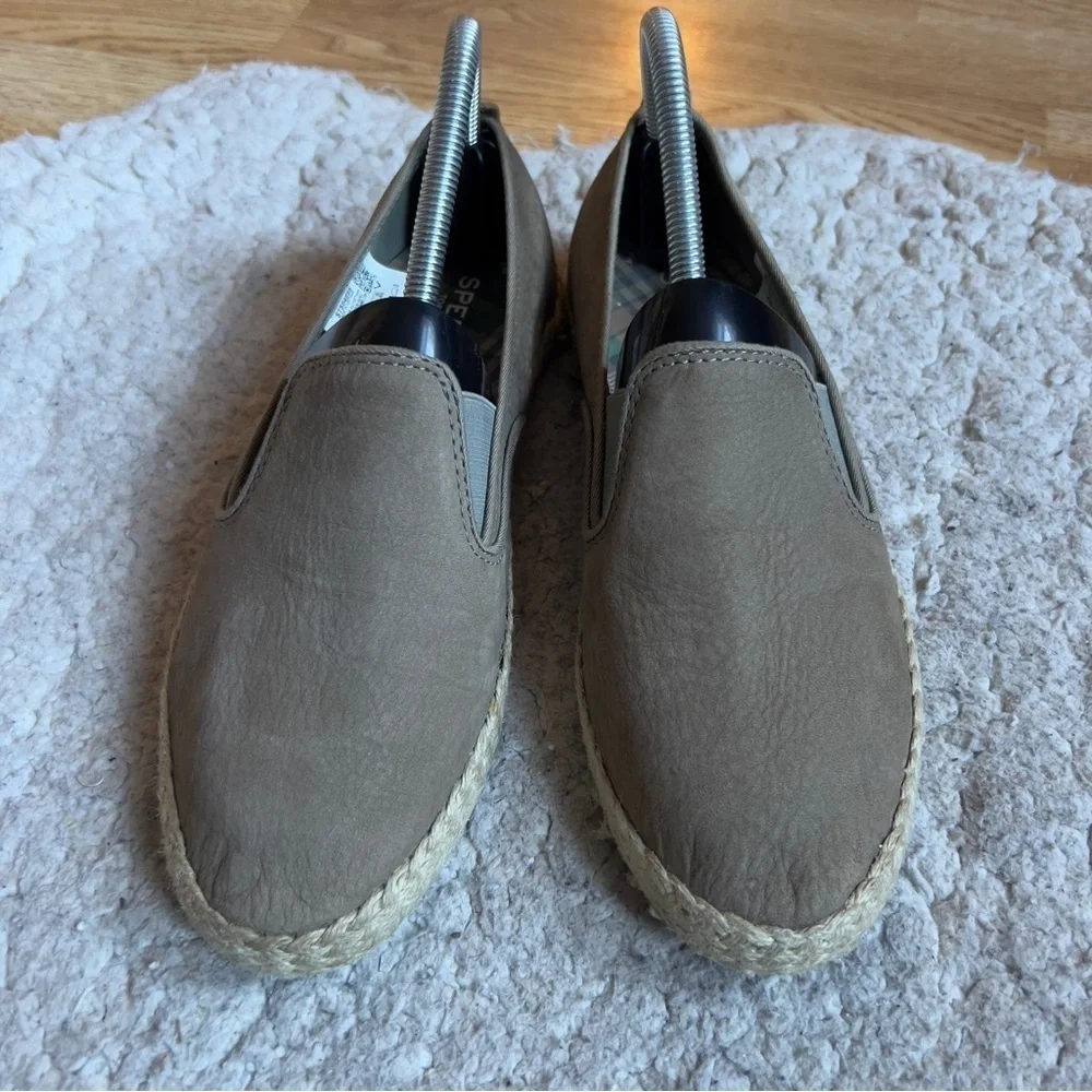 Sperry: Olive Green Suede Slip On Sailor Twin Gore Jute Espadrilles Size 8.5